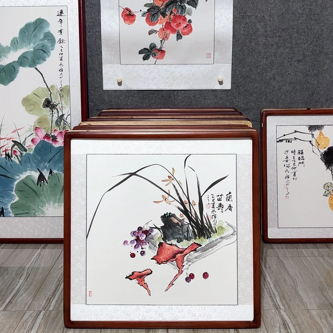 国画书画作品带框63×63