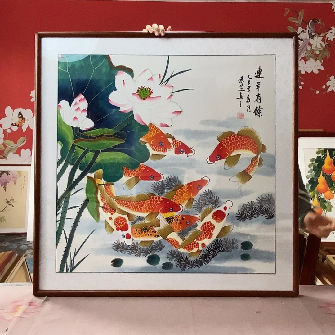 国画手写手绘国画作品带框包邮82✖️82
