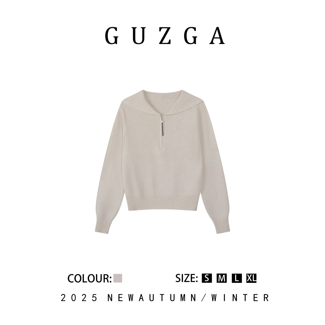 GUZGA【兰心蕙质】2025秋冬燕麦半拉链针织毛衣女时尚百搭简约长袖