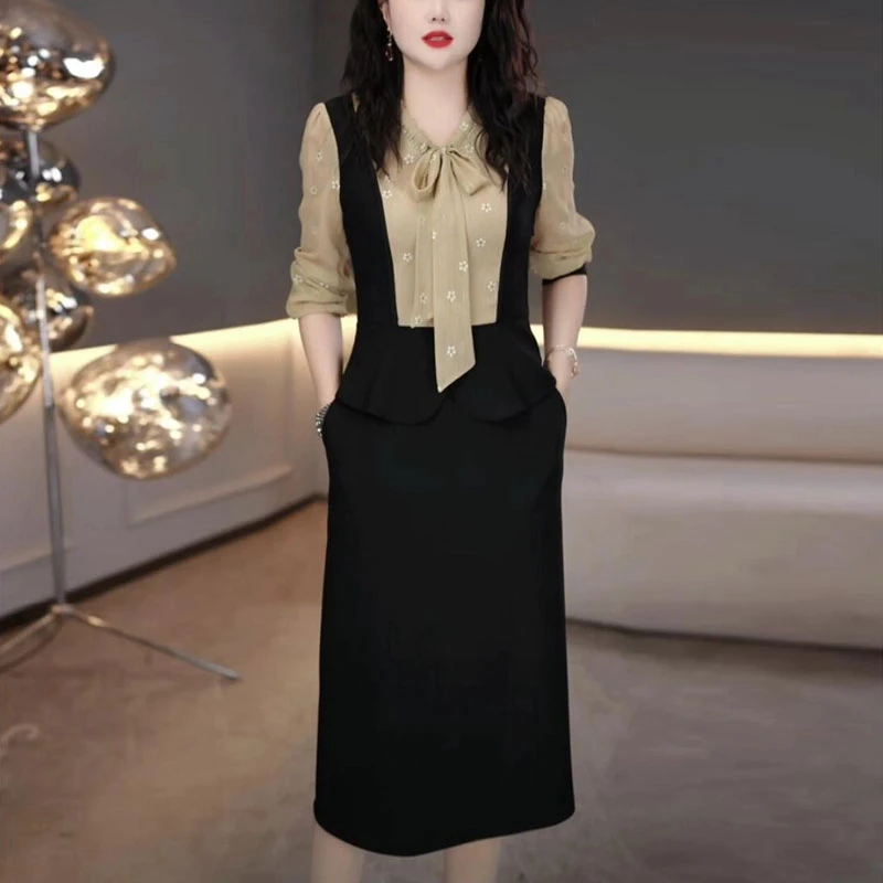 轻奢高级感气质裙子女春季2025新款爆款洋气假两件显瘦高贵连衣裙