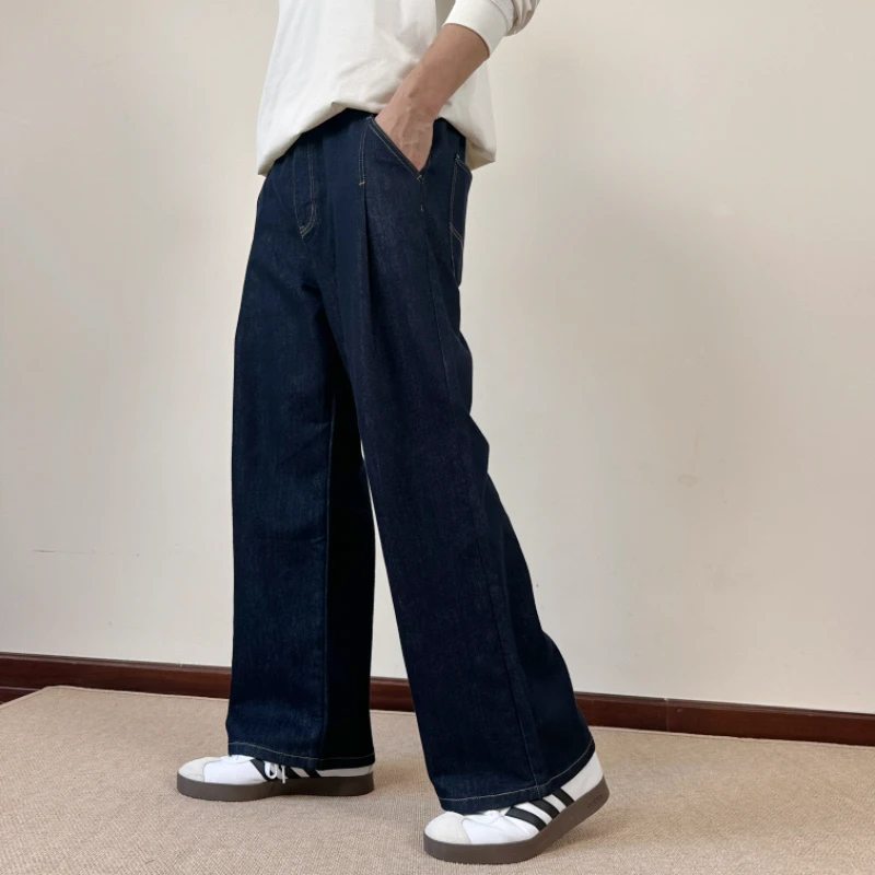 秋季牛仔裤男款2025新款日系原牛男士松紧腰宽松直筒长裤子