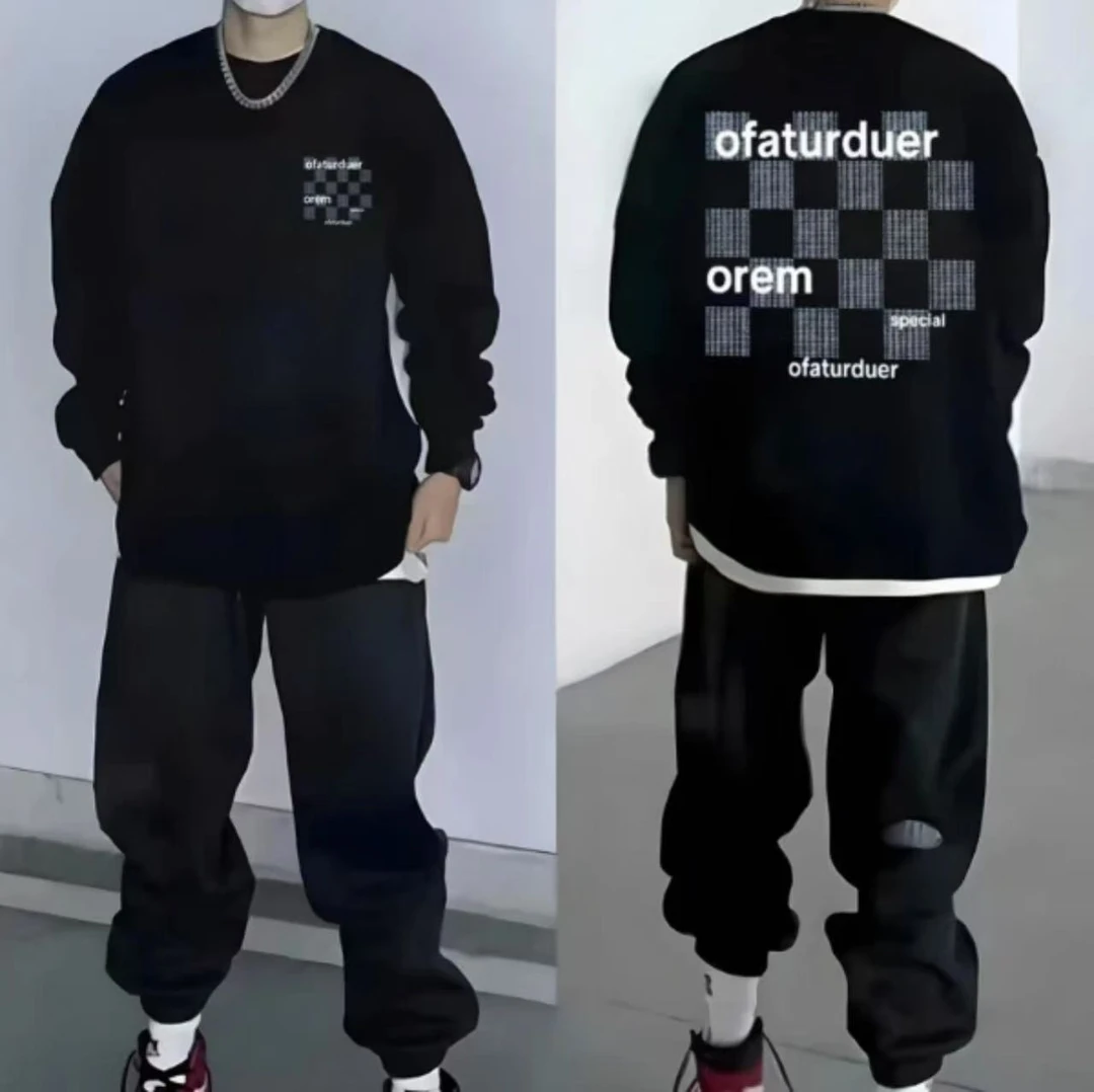 潮流印花圆领男卫衣常规款秋冬春秋时尚情侣不起球宽松运动19