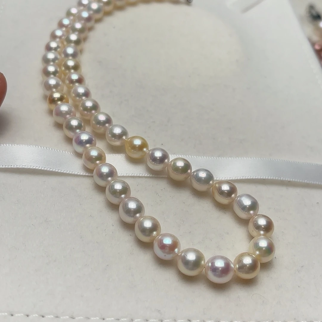 小***乐海水珍珠银S925镶嵌颈饰7-8近圆