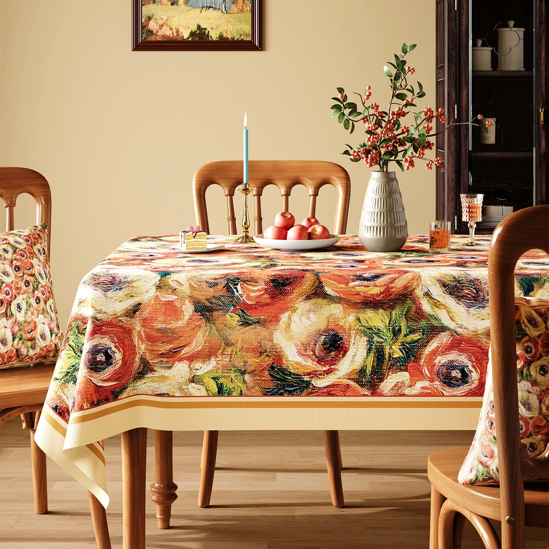 油画风布艺桌布防水防油免洗氛围感餐桌布轻奢高级感pvc茶几台布