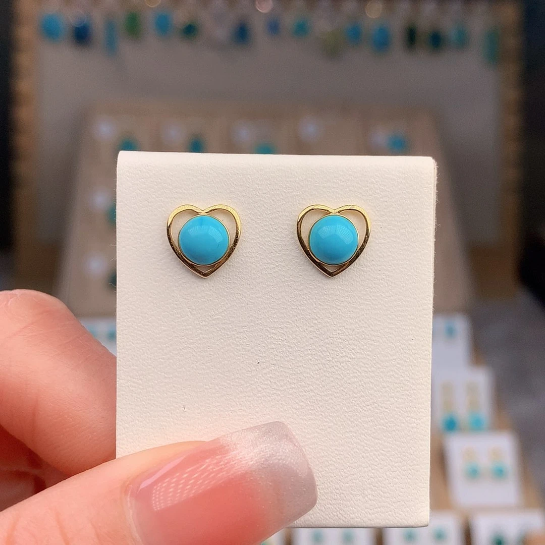 18K金镶嵌绿松石耳饰