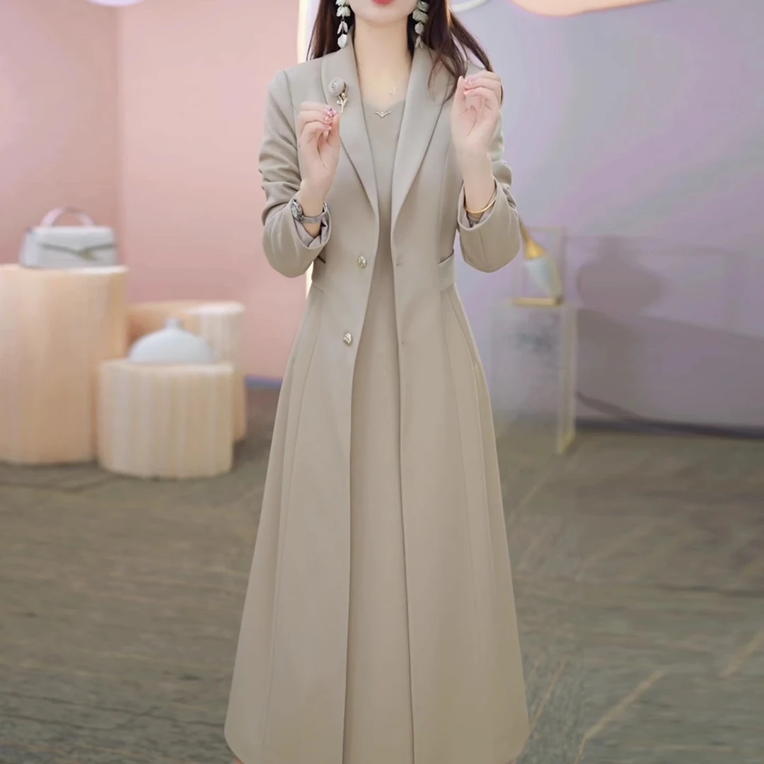 铭悦时尚开衫风衣套装裙女2025新款秋装今年流行爆款连衣裙两件套