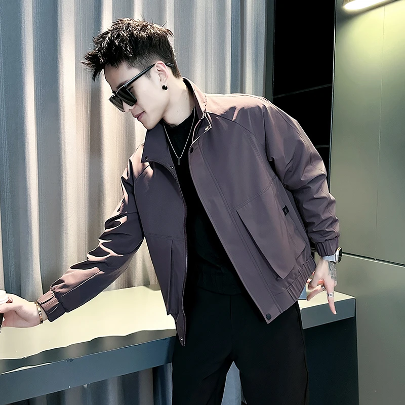 高级感外套男春秋潮牌男装痞帅工装夹克百搭立领休闲褂子新款外衣