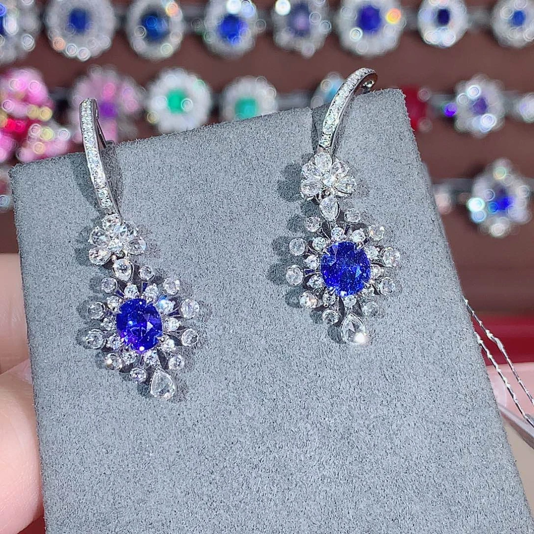 耳饰蓝宝石18K金镶嵌1.62ct/天然宝石/七天无理由