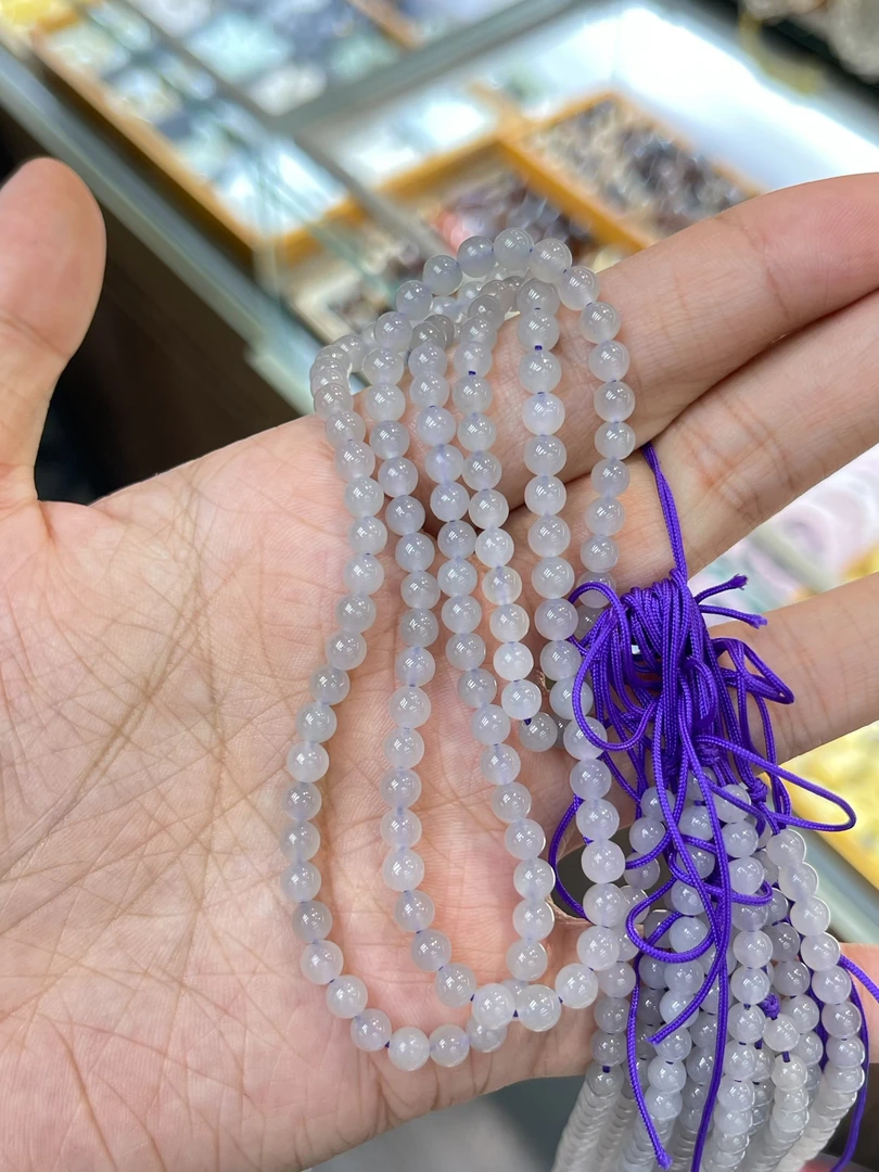 浅色和田玉烟紫圆珠百搭