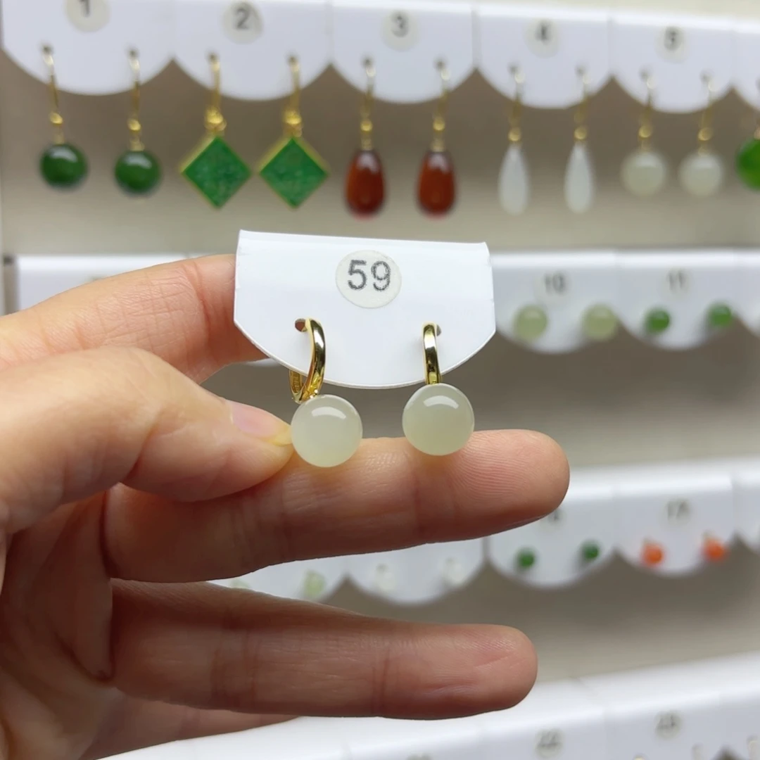 银S925镶嵌和田玉耳饰