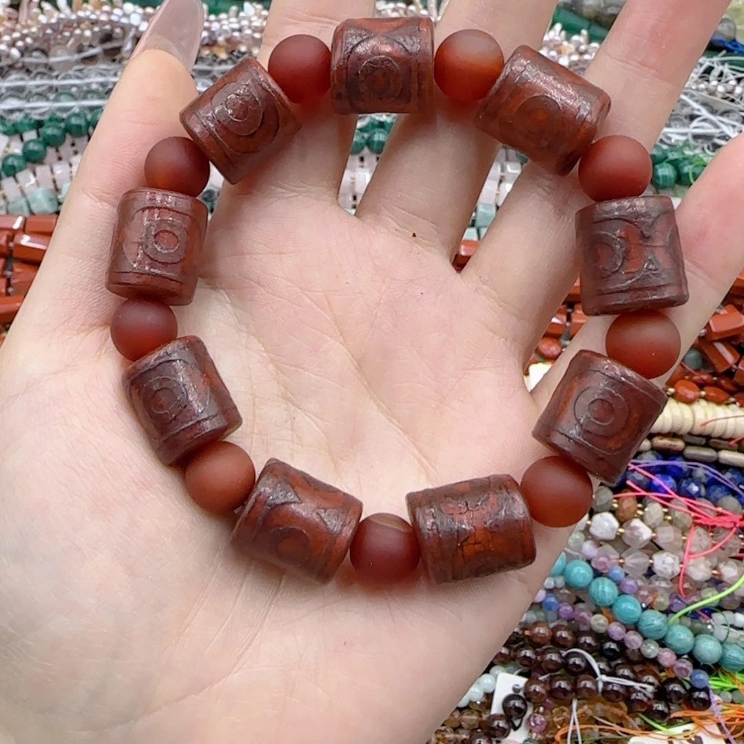 玛瑙/玉髓未镶嵌珠宝半成品三眼一串卡14特价