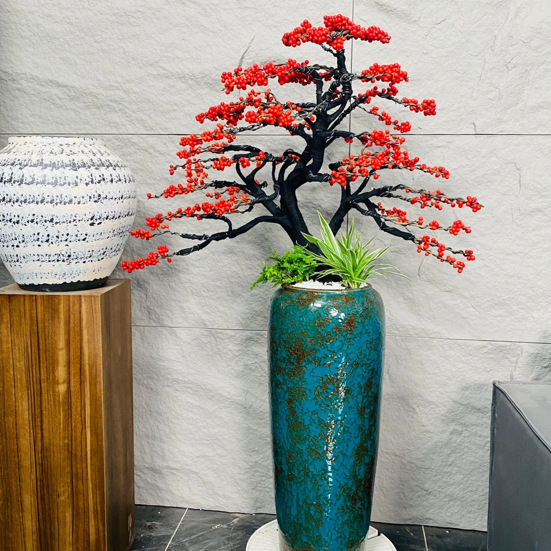 造型北美冬青盆栽带果年宵花卉室内客厅耐寒老桩绿植盆景喜庆好养