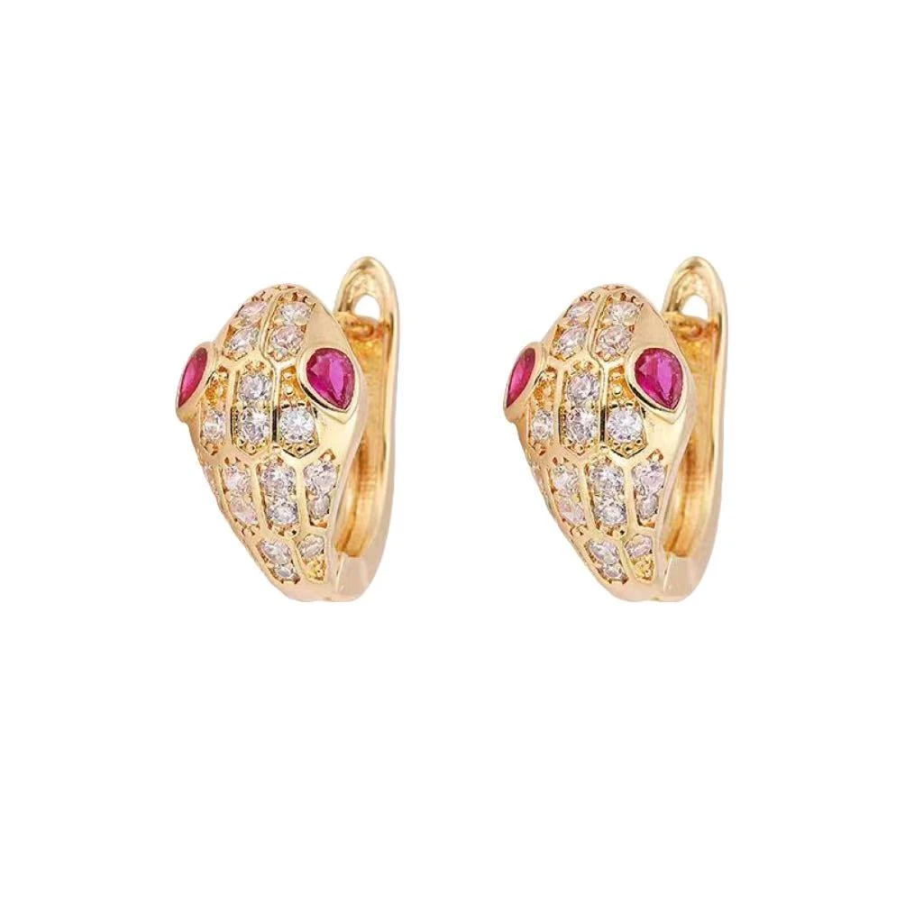 925银合成锆石耳饰 【施生生珠宝】S925银豪镶金色双蛇头耳钉