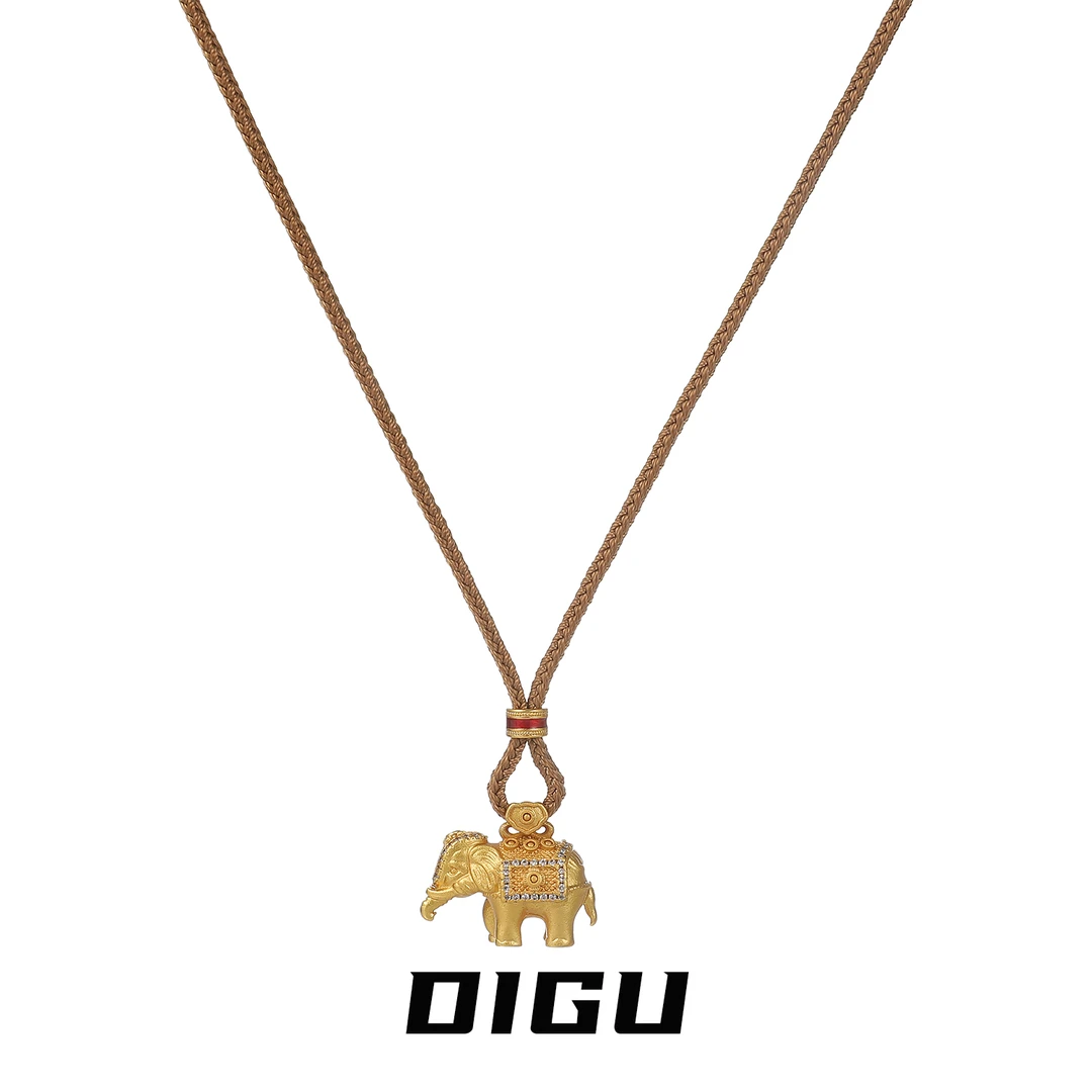 嘀咕家 铜合金项链 吉象如意 气质大象吊坠编织项链锁骨链毛衣链