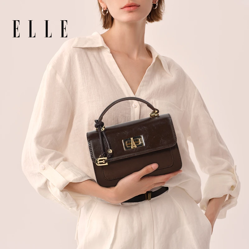 ELLE24年新款女士凯莉包简约压纹潮流单肩包时尚轻奢46614
