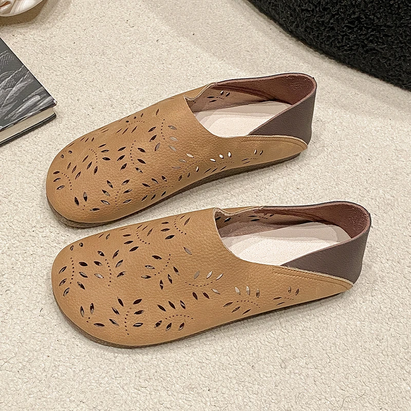 【粉丝专享】新款松柏叶真皮透气橡胶防滑底套脚一脚蹬平底鞋808