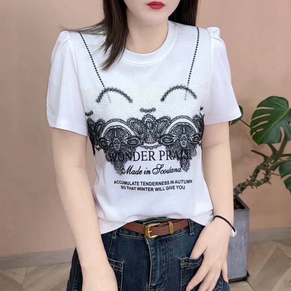 2025春夏款新品时尚百搭修身显瘦法式洋气设计感女士短袖上衣7914