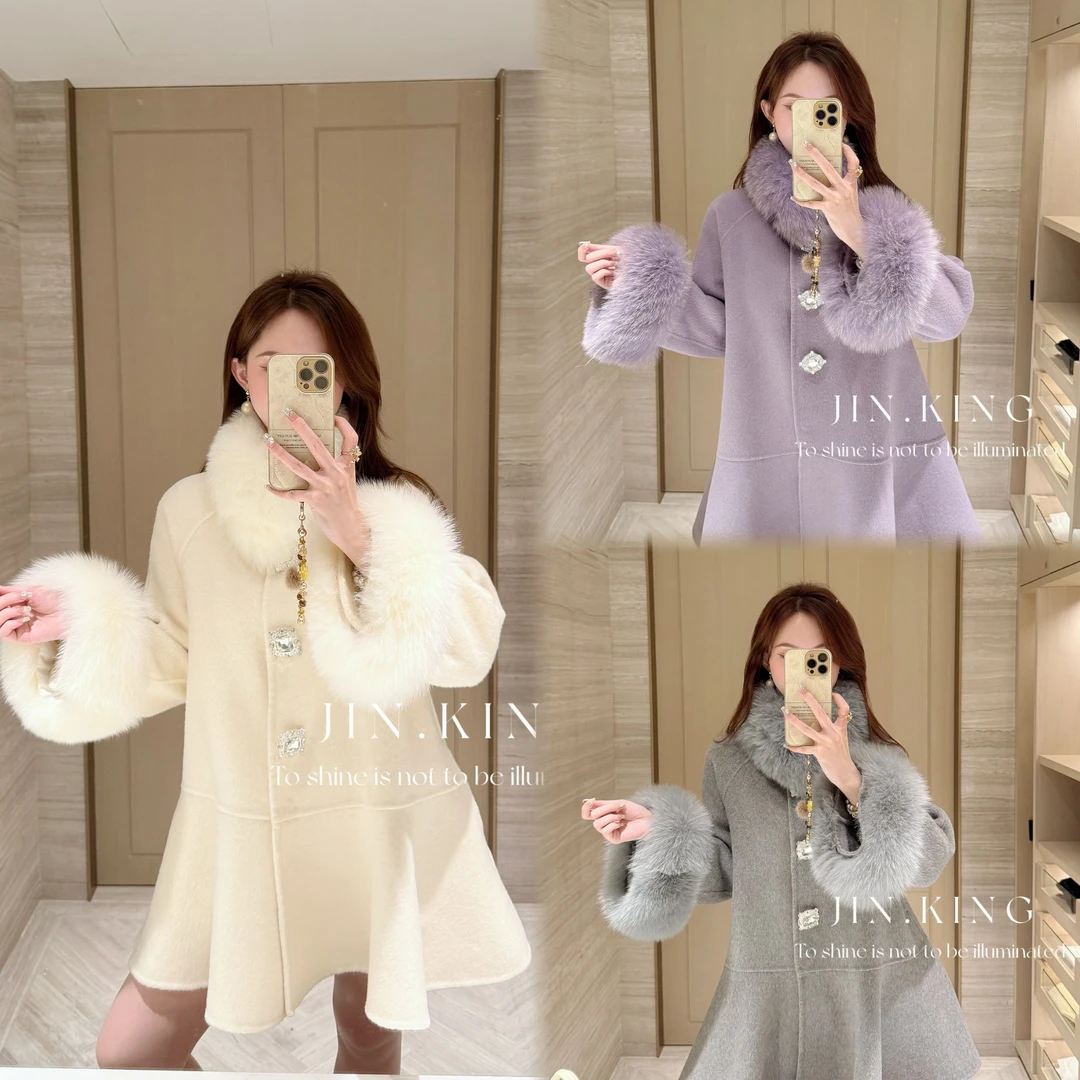 【现货】·【JIN_KING】女装秋冬双面呢大衣韩系毛袖羊毛呢外套J0125