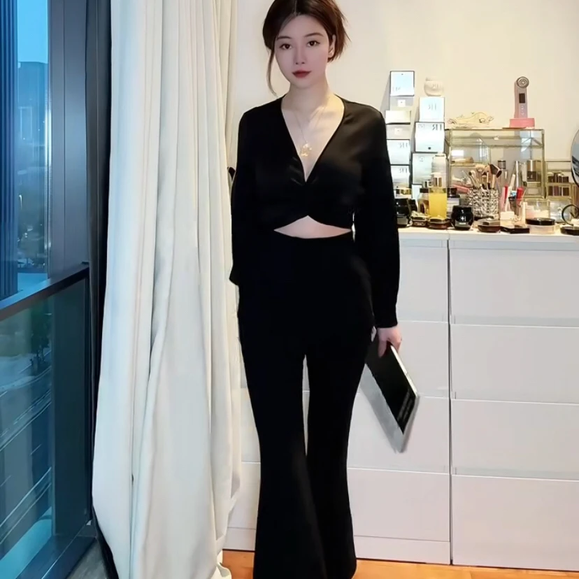 秒!NO退MEETYINA时髦腔调感垂坠感黑色西裤 YN095H