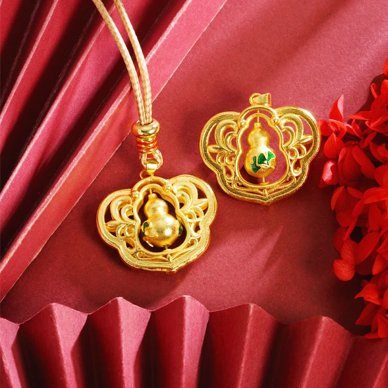 铜合金亚克力项链 杏叶可旋转葫芦项链福禄久不掉色义乌货源批发