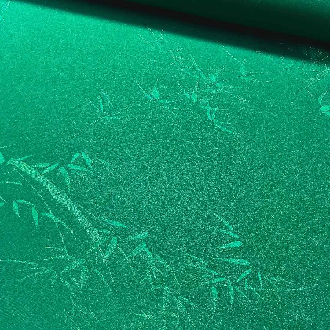 【楚娇】39-金加彩竹叶绿定位竹  百分百桑蚕丝  70门幅正绢