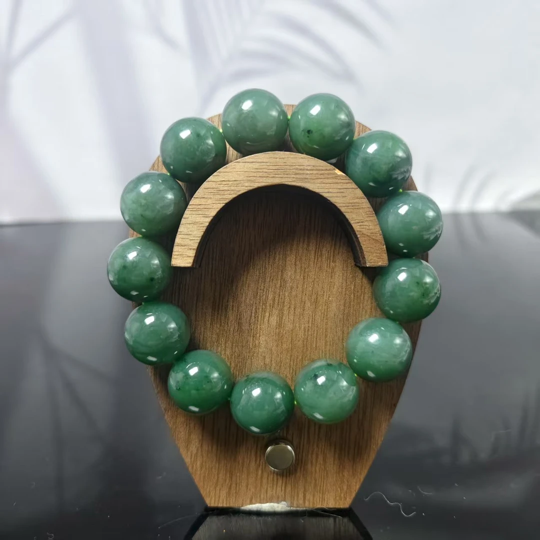 Q和田玉碧玉圆珠手串（卡16）1948