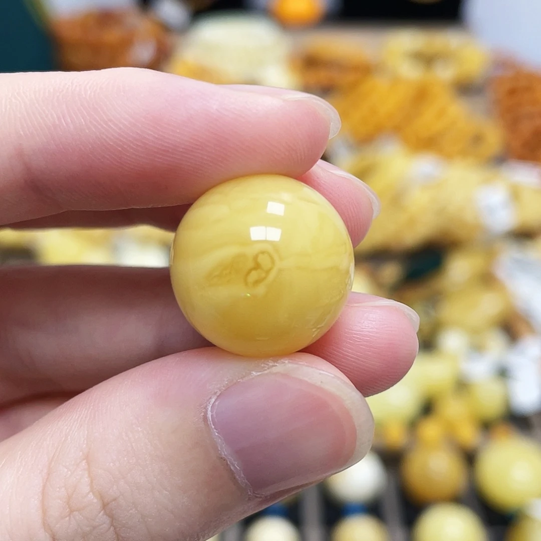 未镶嵌蜜蜡珠宝奇石圆珠浓蜡天眼17.3mm瑕