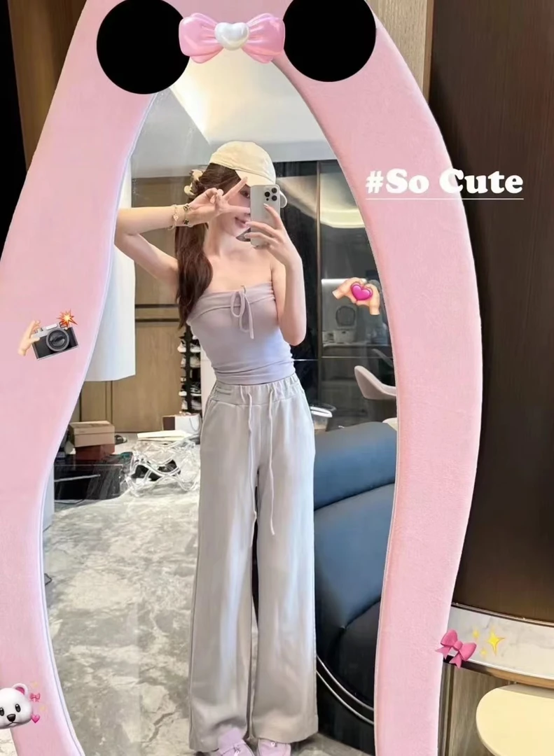 爆款出货 定制新款香芋紫抹胸三件套直筒卫裤2025春季新款