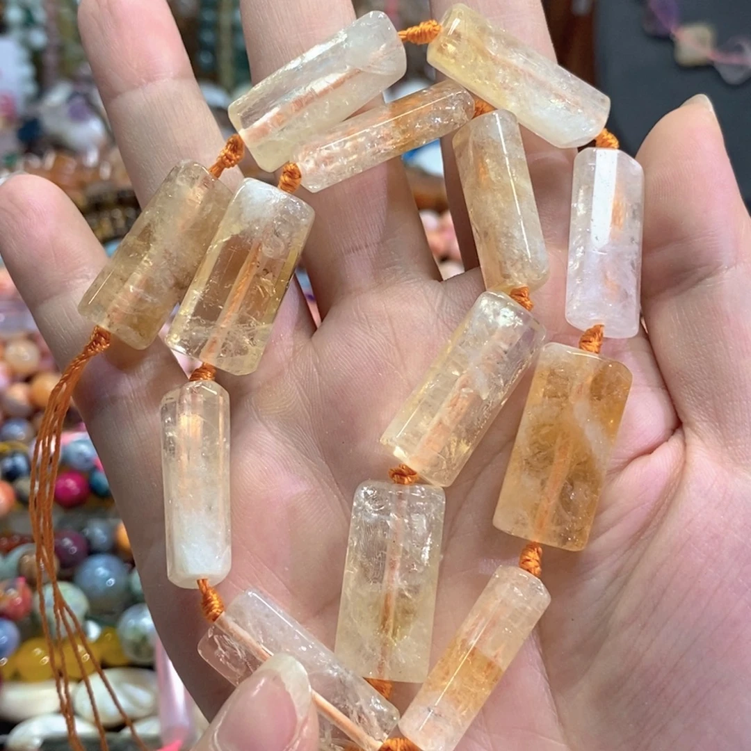 未镶嵌玛瑙/玉髓珠宝半成品天然黄水晶无事牌一条卡13*27mm