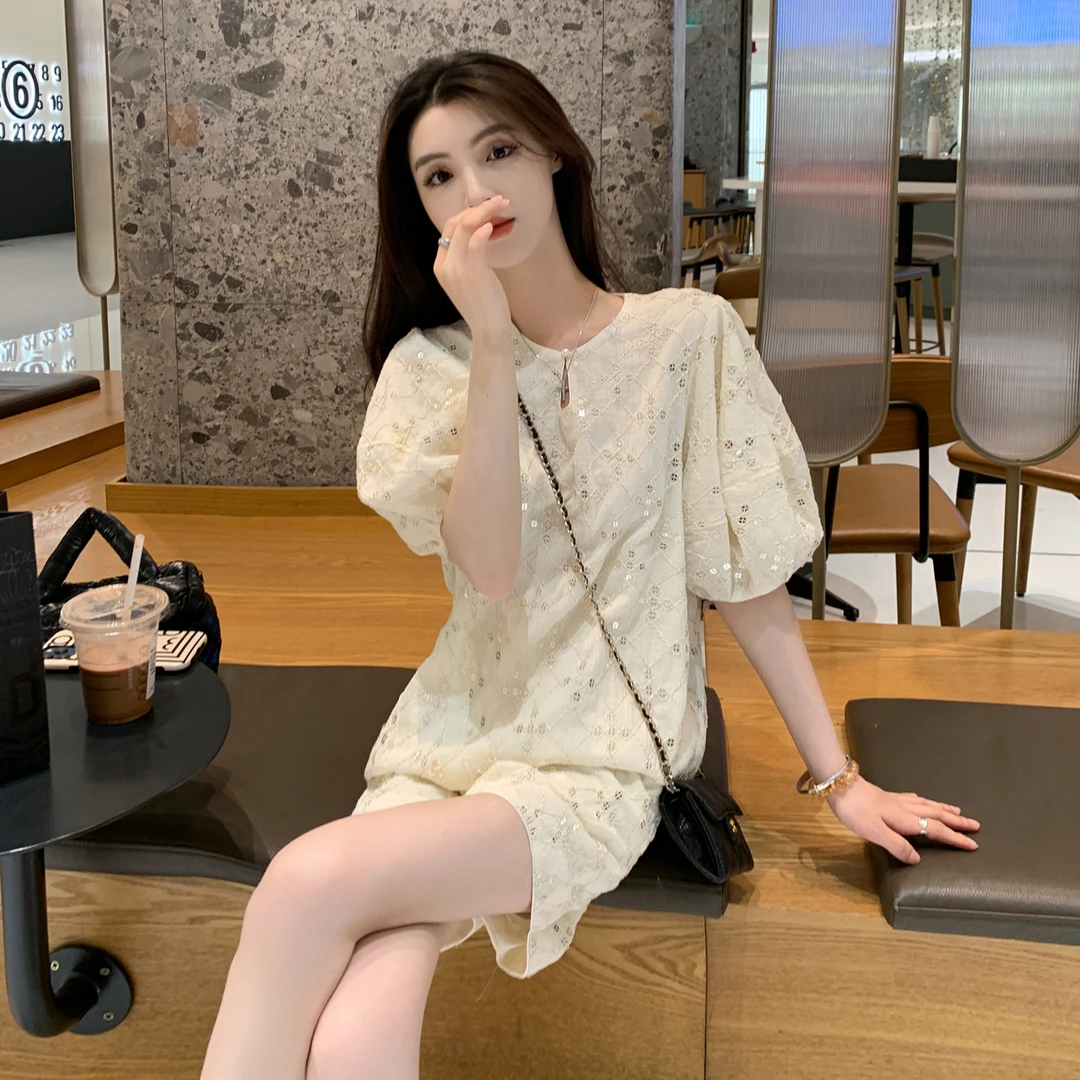 小香风时尚套装女装夏装2025新款爆款气质洋气亮片短袖短裤两件套