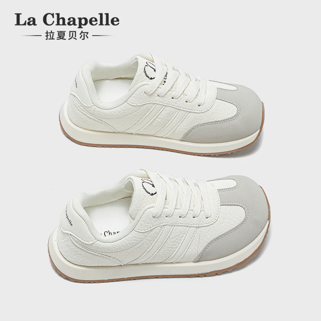 拉夏贝尔厚底小白鞋女2025新款冬季配裙子休闲板鞋复古百搭德训鞋