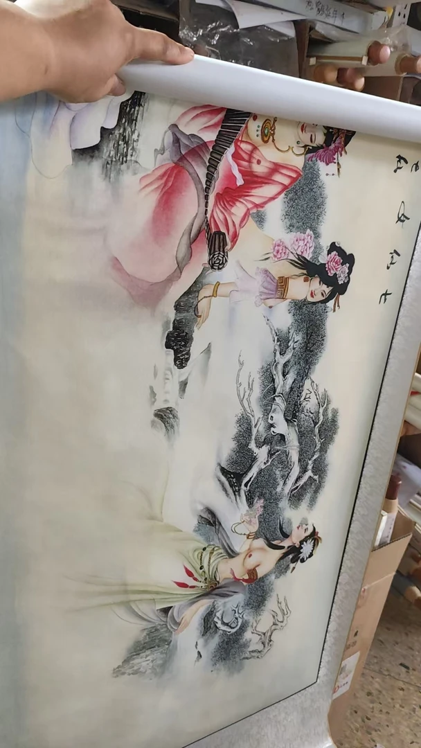 六尺横七仙女沐浴图国画人物图客厅书房茶室纯手工装裱山水画
