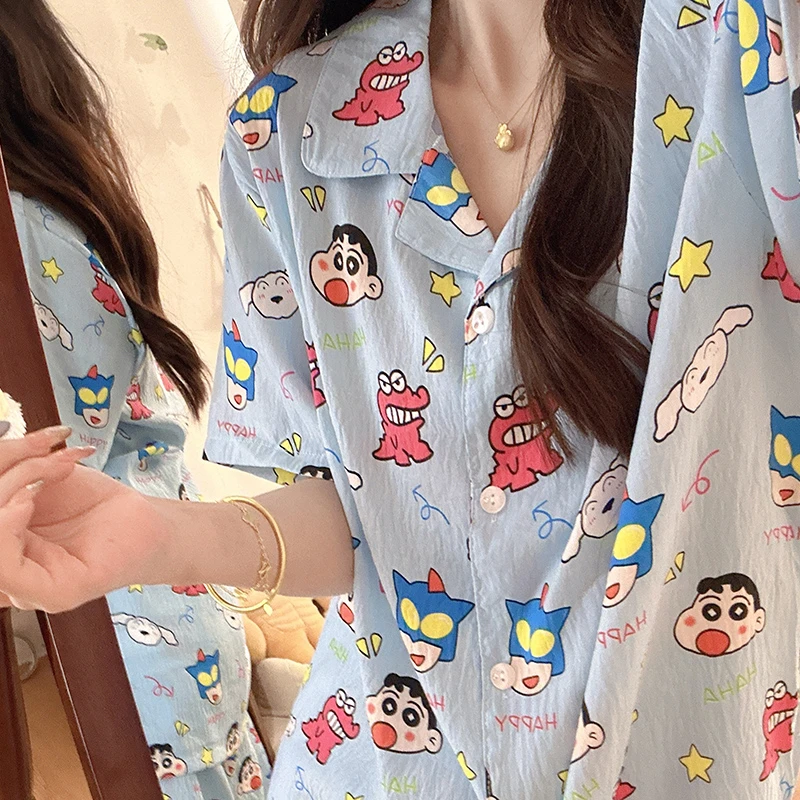 日系可爱超人小新睡衣女款夏季短袖学生少女感三件套家居服可外穿