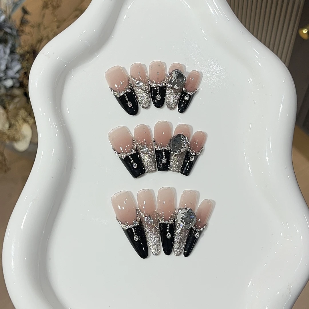 【冥月黑影】高级氛围感纯手工穿戴甲暗黑系锆石钻显白