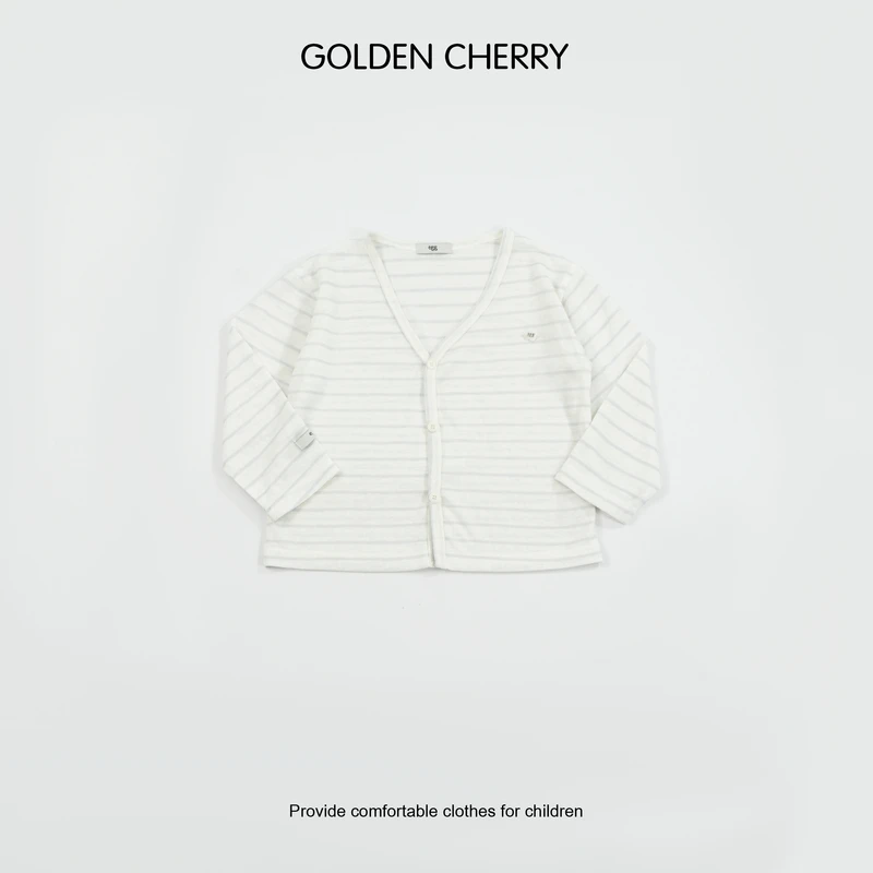 【Golden cherry】亲子V领egg小标直筒条纹毛针织衫开衫QDD756
