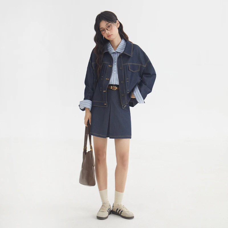 复古翻领仿牛仔短外套春季新款休闲百搭显瘦上衣女新款