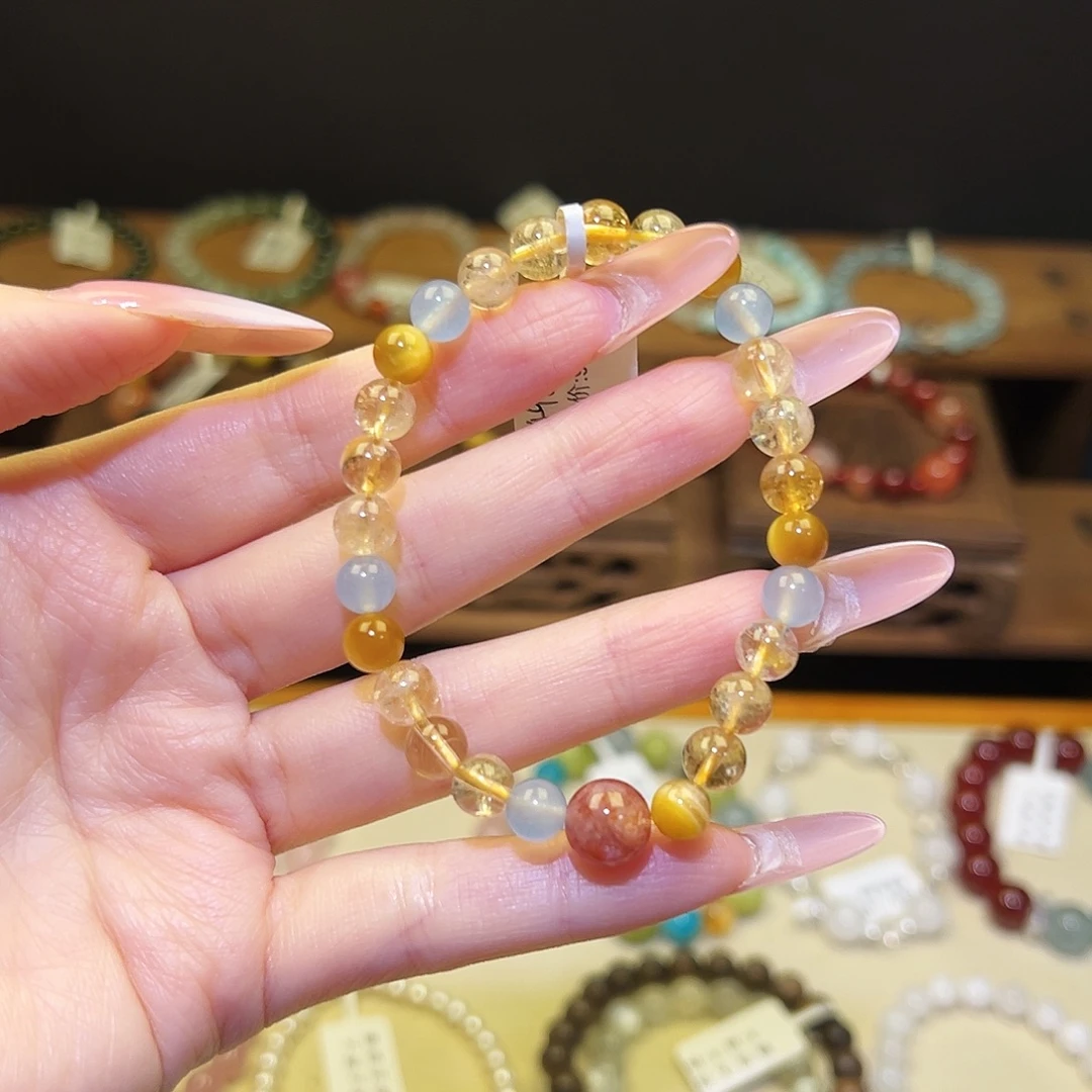 水晶手串银S925镀金镶嵌黄1496