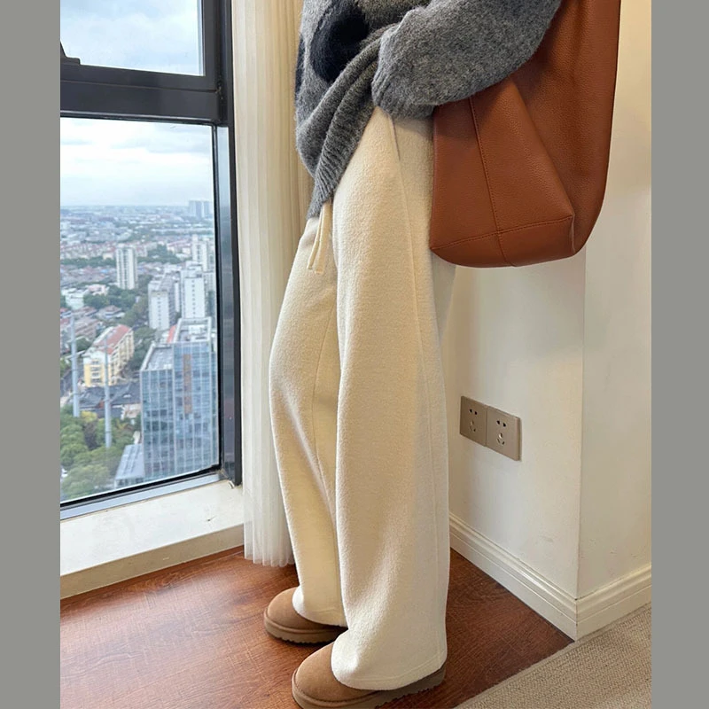 2025新款爆款秋季休闲小个子长裤子直筒高腰显瘦白色加厚香蕉裤女