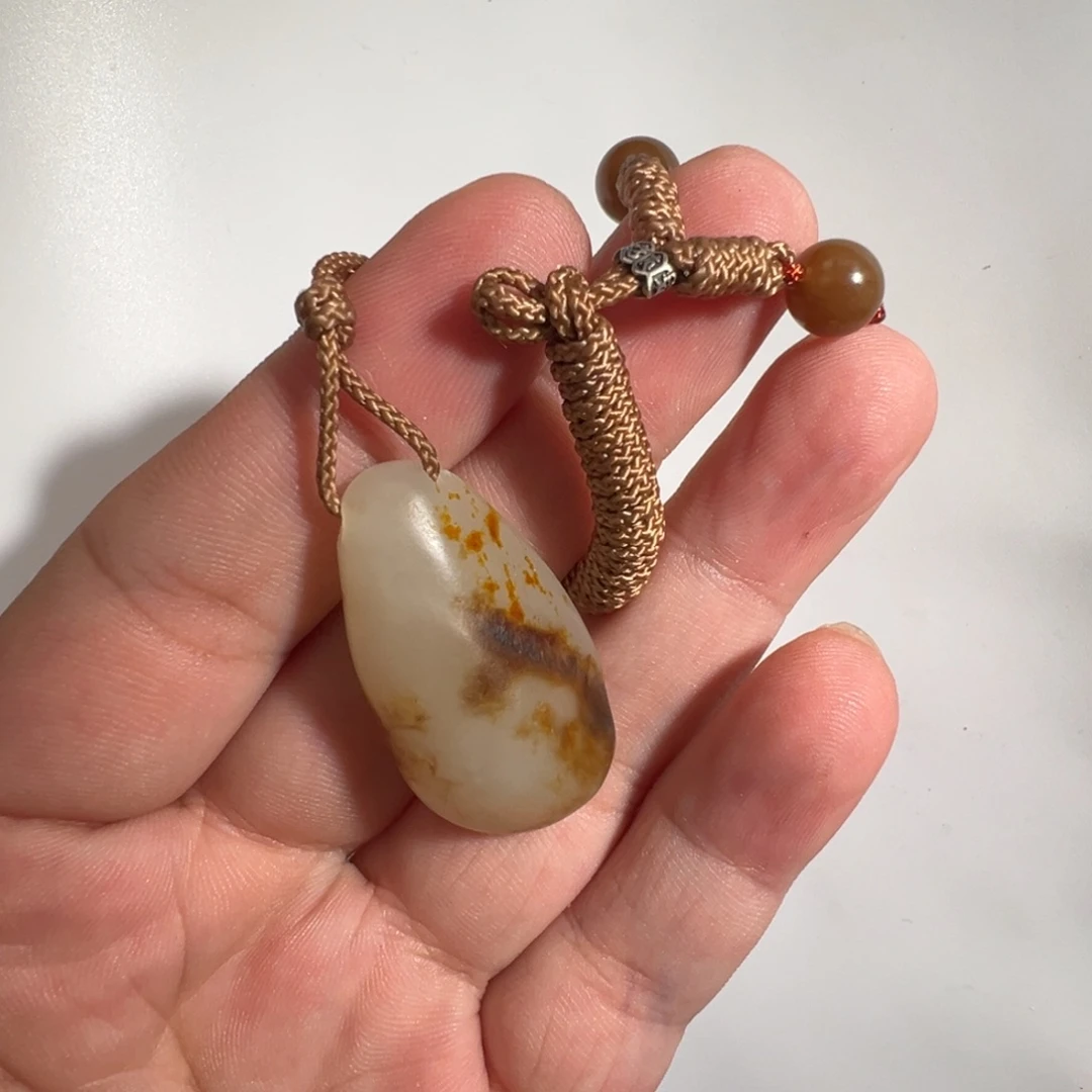 和田玉未镶嵌颈饰新疆原石秋梨皮+微洒金皮吊坠无科技18.5g