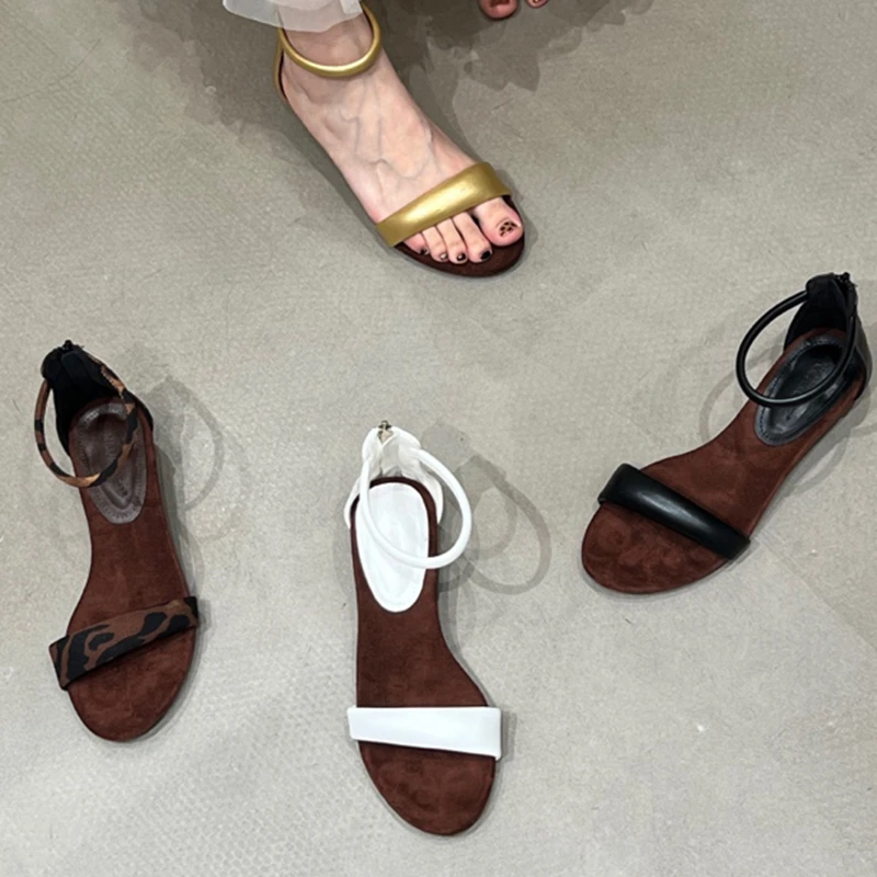 法式复古低跟凉鞋女夏2025新款设计感时尚百搭晚晚仙女风一字扣带