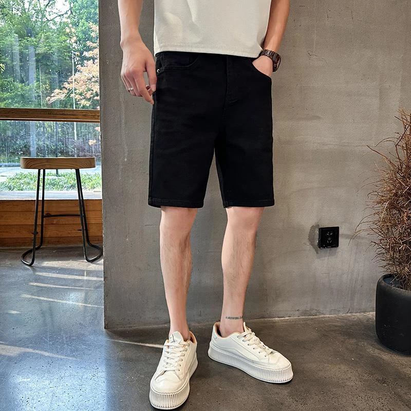 黑色牛仔短裤男款夏季新款弹力休闲直筒中裤潮牌宽松简约五分裤子