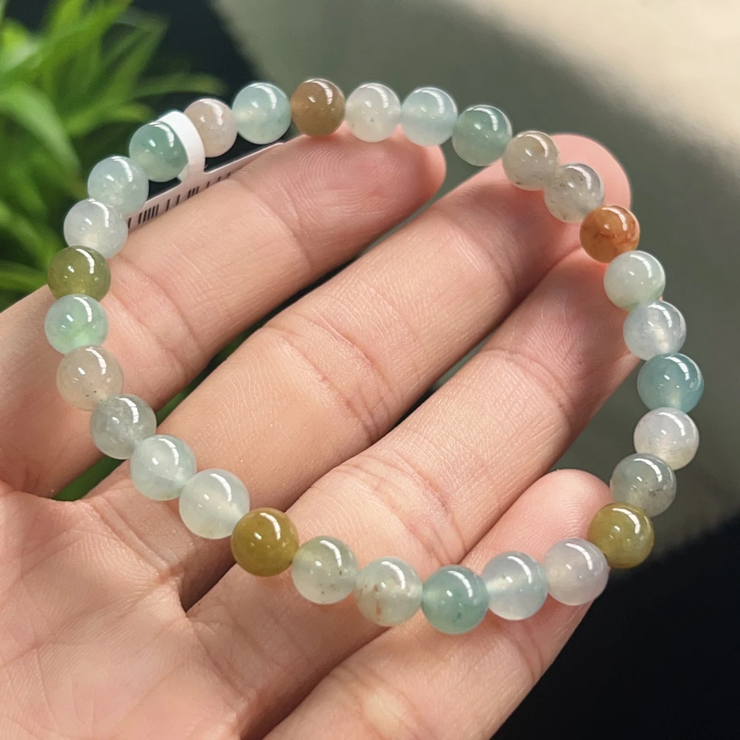 推荐 翡翠手串珠链男士女士时尚百搭冰透清新渐变精美素圈单圈