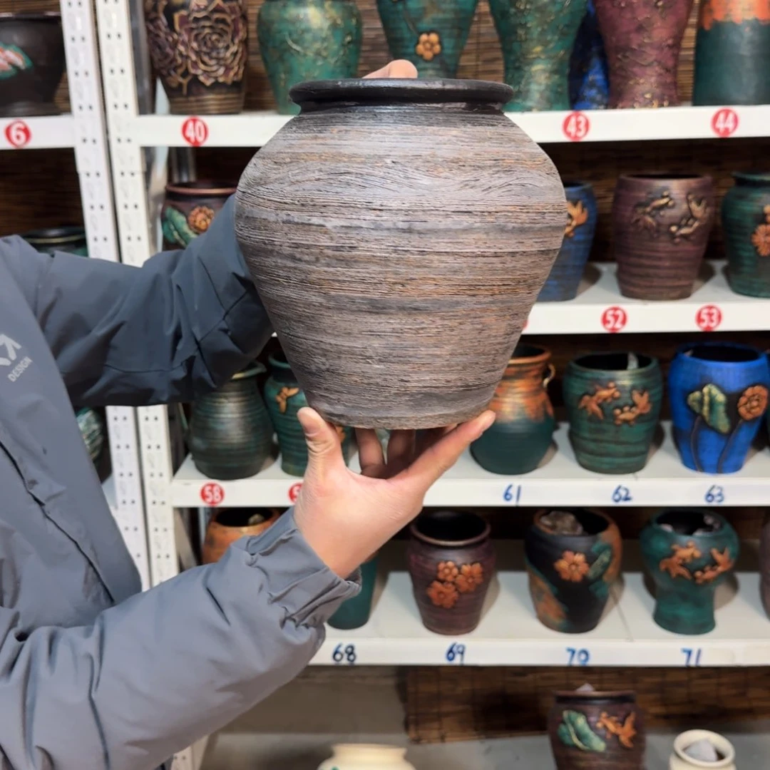 红陶红陶浮雕花盆炸炸炸