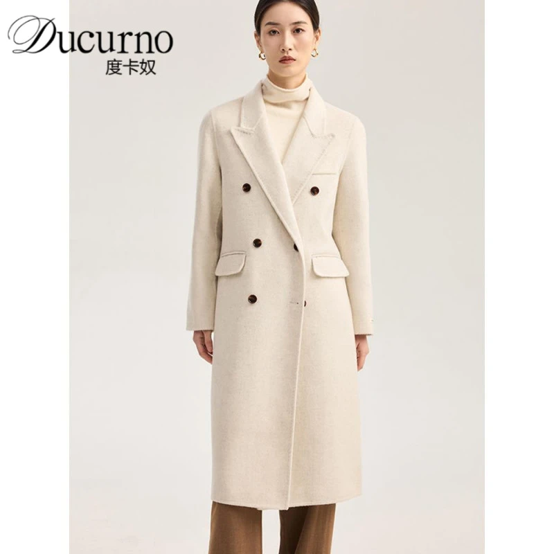 韩版米白色双面大衣女2025新款秋冬季时尚正肩减龄双面呢毛呢外套