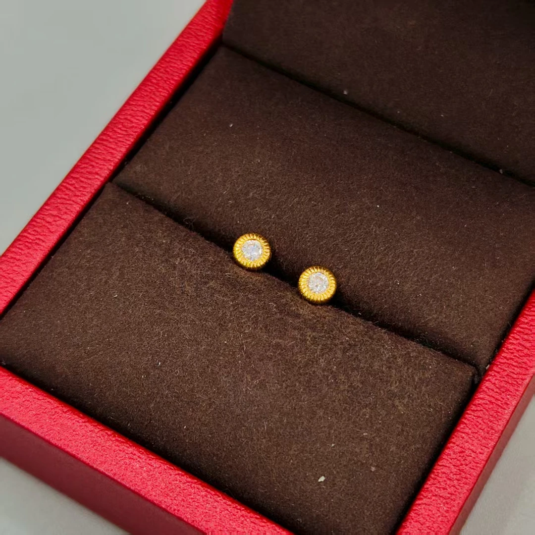 珺铺黄金 足金999【二店】泡泡点钻镶嵌直针耳饰个性时尚精灵风