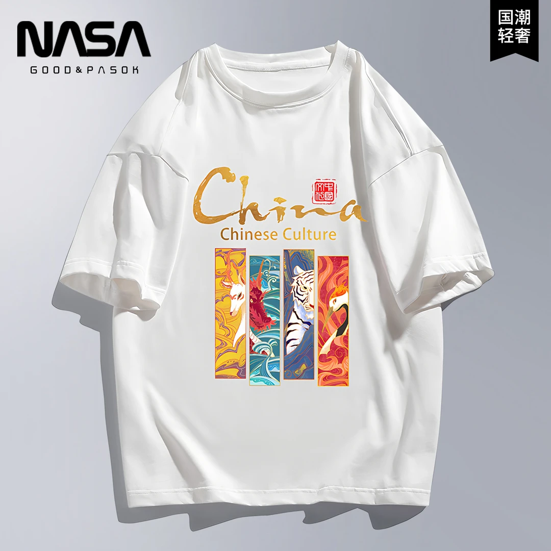 NASA休闲短袖T恤男士夏季纯棉潮流中国风青少年宽松圆领半袖上衣