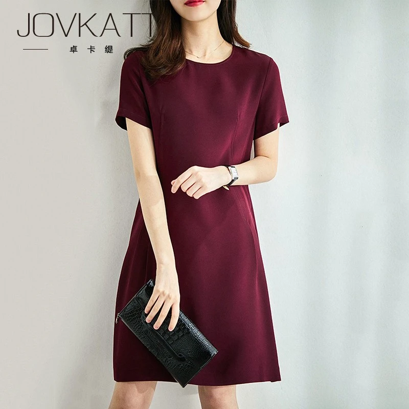 Jovkatti气质酒红色连衣裙女2025年夏季新款中长款复古高级感显瘦