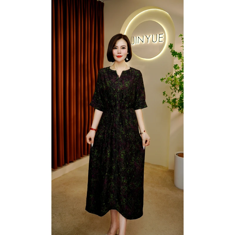 【绾柔】2025新款早秋新中式双面双穿修身气质连衣裙993A