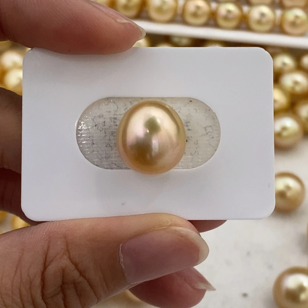 海水珍珠裸珠金珠炫粉极微瑕13.2m