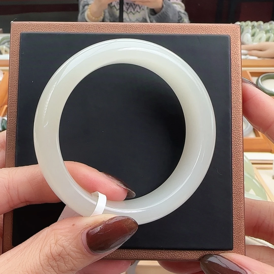 和田玉未镶嵌手镯冰润 荔枝宽版平安镯53-54精品小毕业